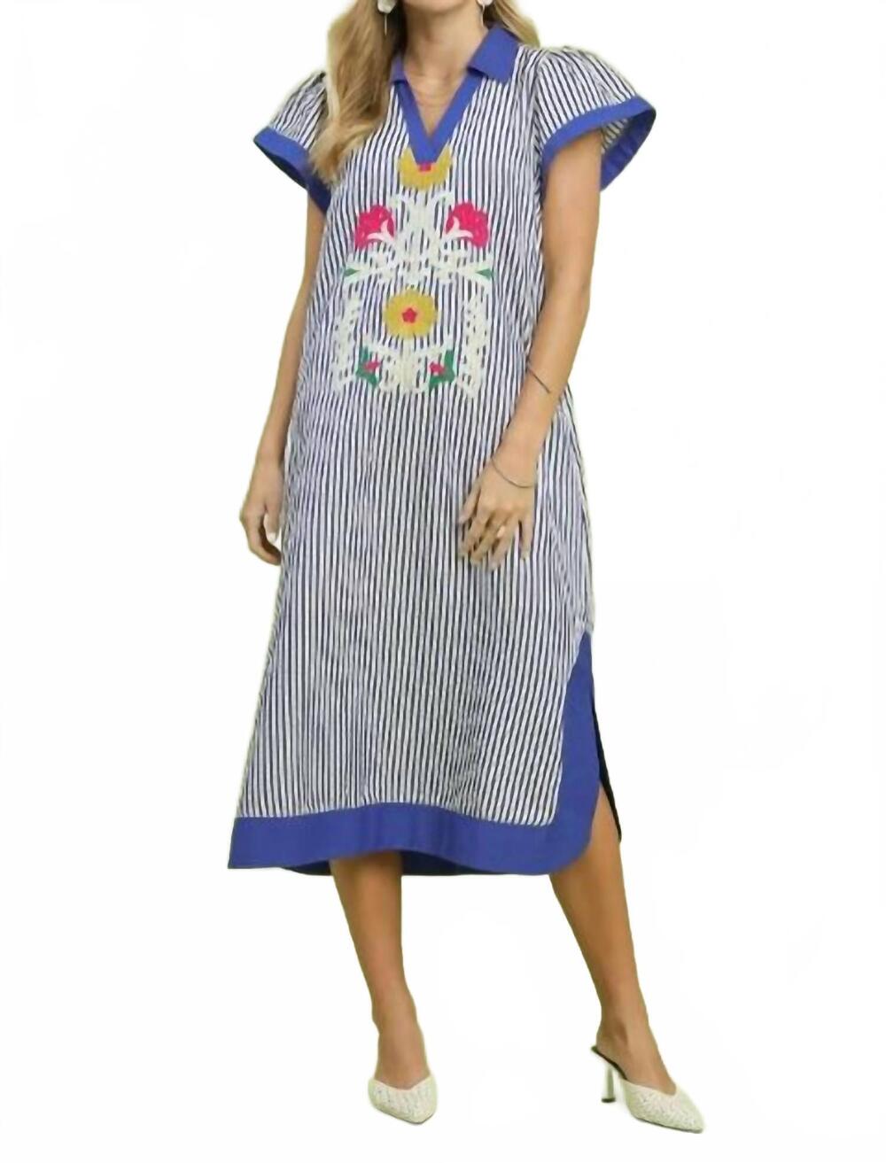 NEW UMGEE embroidered stripe dress in blue
